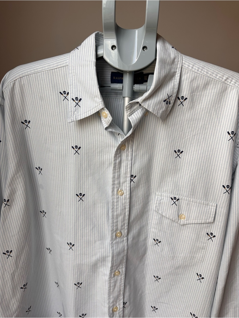 Ralph Lauren Skull Oars Striped Oxford Shirt XL Tall Blue White Rowing Yachting